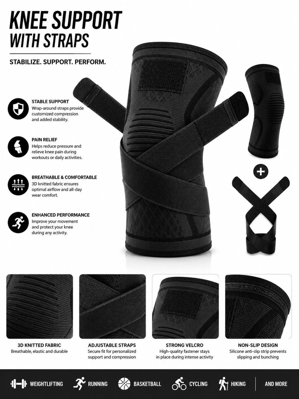 Compression Knitted Sports Knee Braces, suitable for badminton, running, fitness, hiking and other outdoor activities