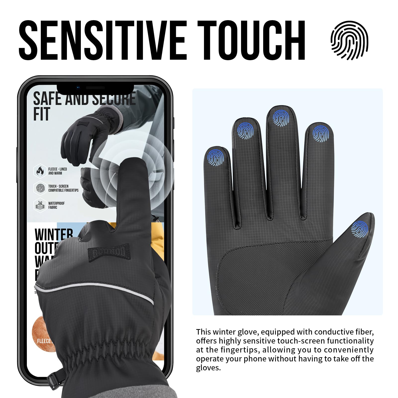 GOUNOD Thermal Insulated Waterproof Windproof Cold Weather Gloves GDUS