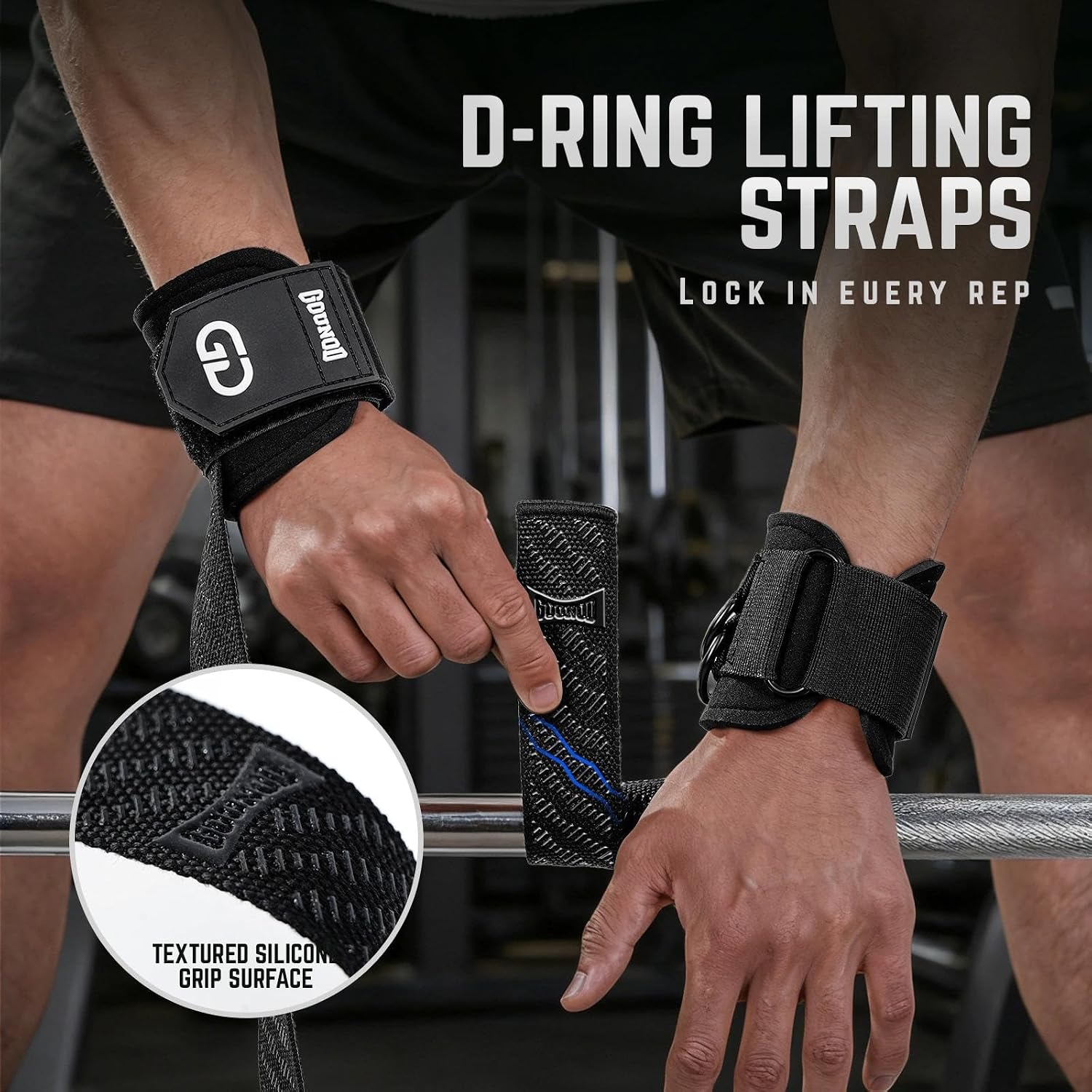 GOUNOD Lifting Wrist Straps with D Ring for Weightlifting & Gym ZLD005