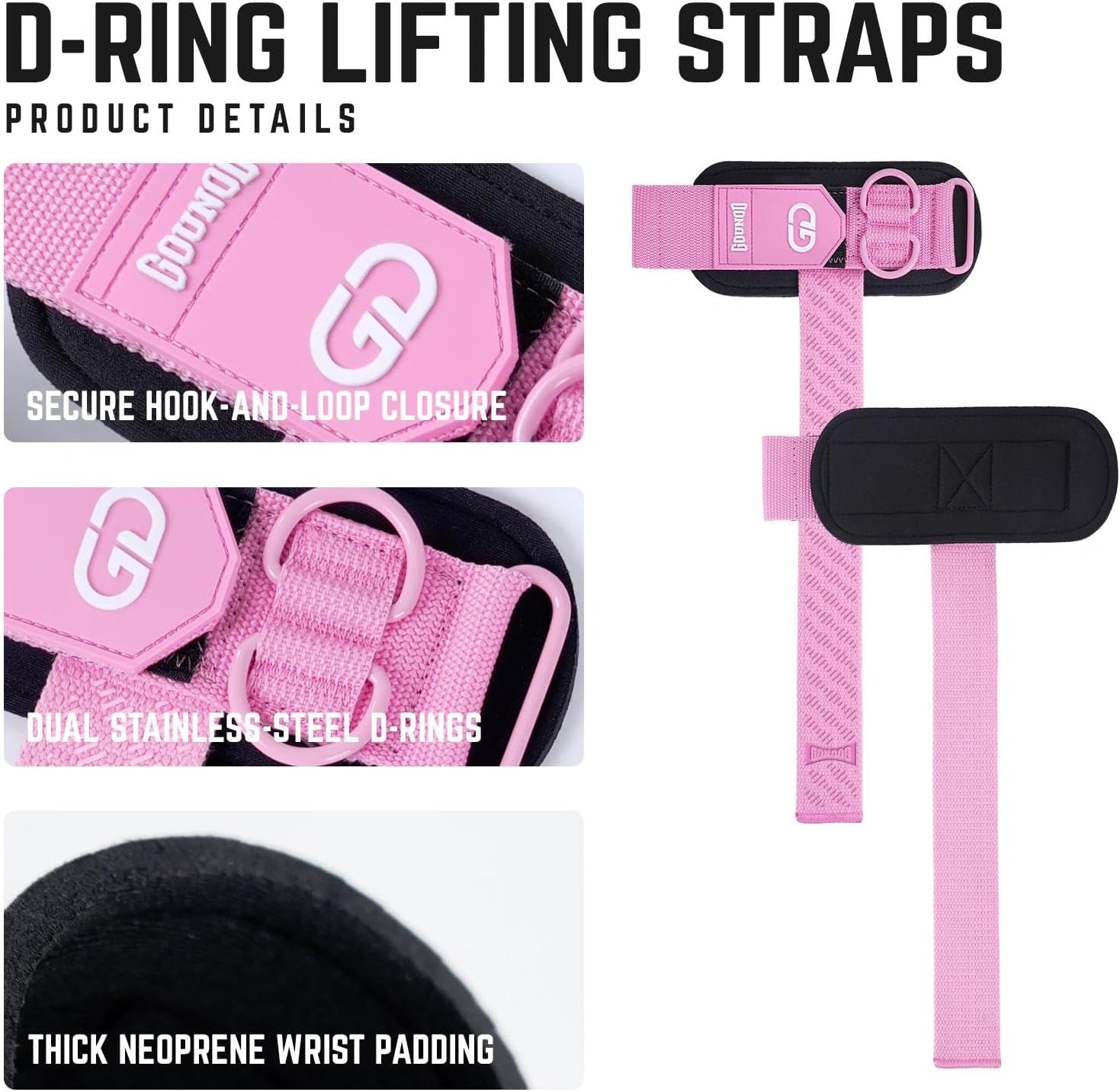 GOUNOD Lifting Wrist Straps with D Ring for Weightlifting & Gym ZLD005