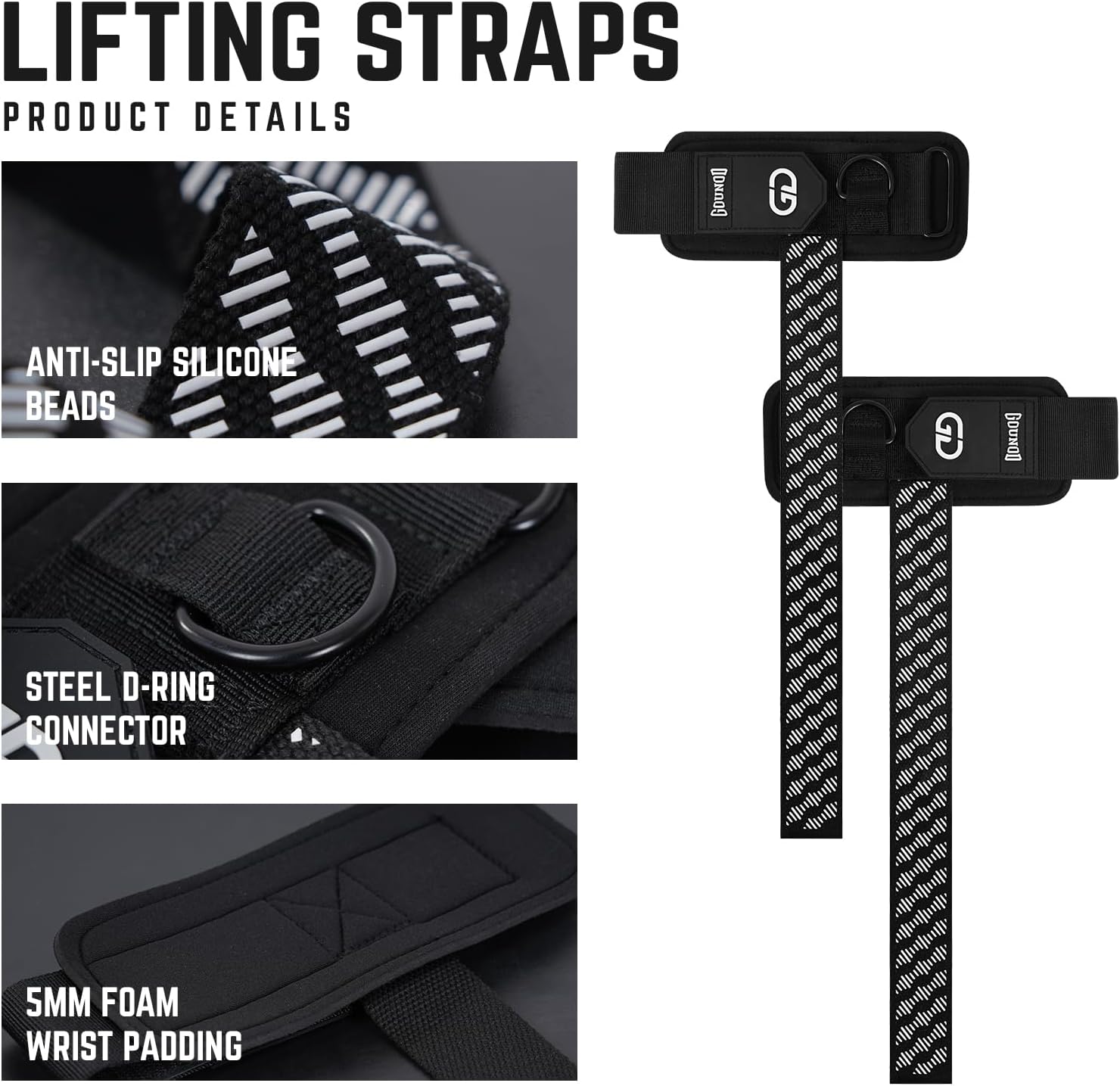 GOUNOD Lifting Wrist Straps with D Ring for Weightlifting