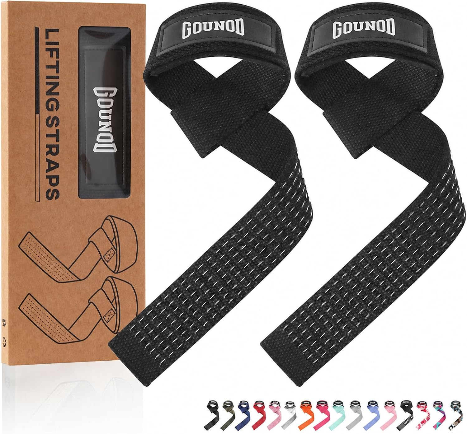 GOUNOD Lifting Straps for Weightlifting, Padded Wrist Straps, Black J461