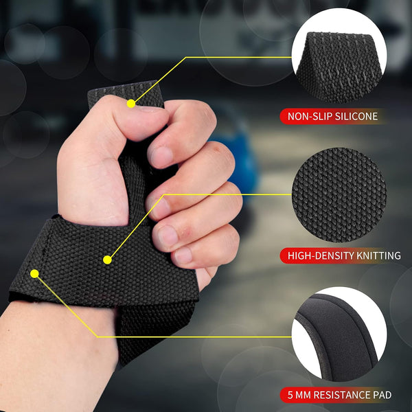 GOUNOD Lifting Straps for Weightlifting, Padded Wrist Straps, Black J461