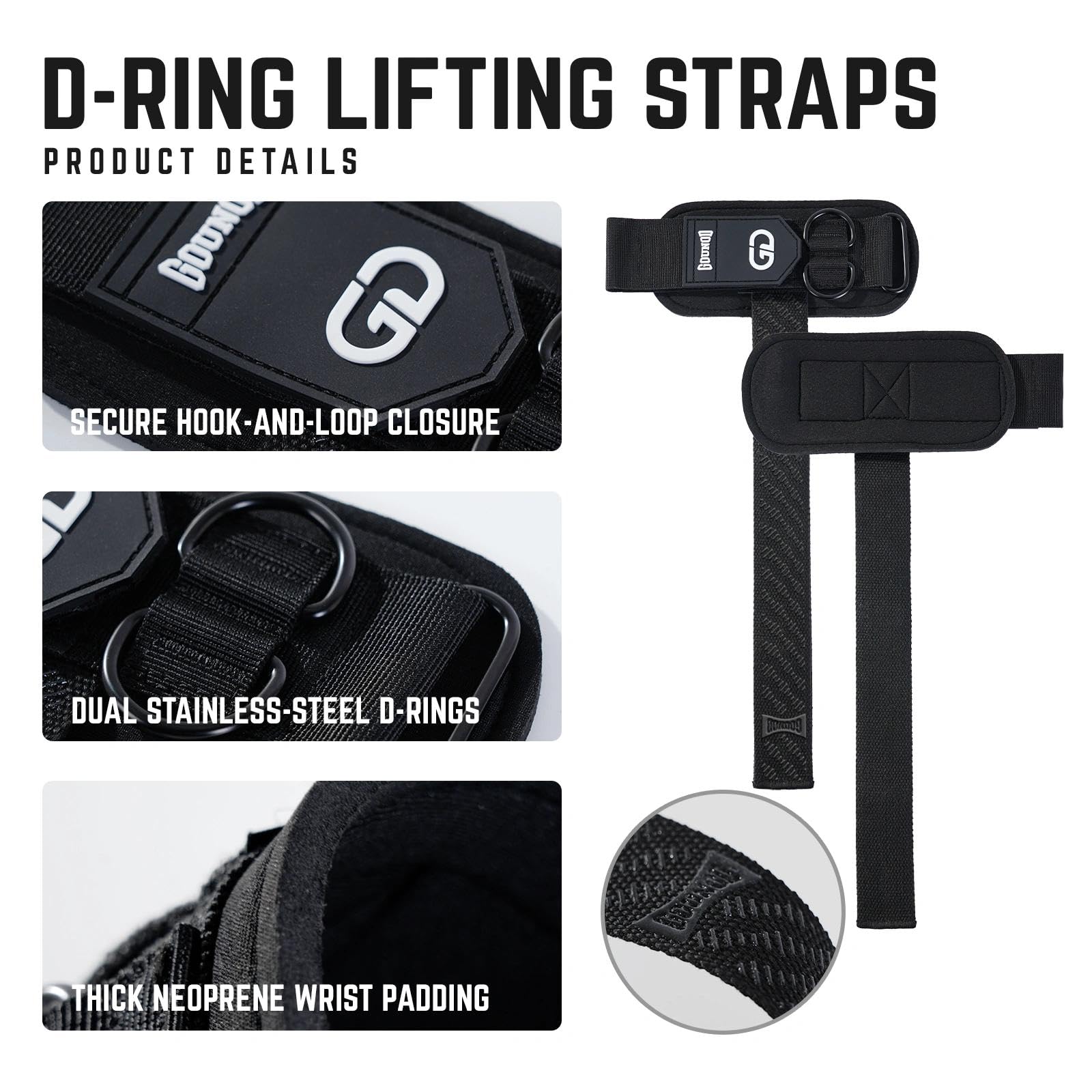 GOUNOD Lifting Wrist Straps with D Ring for Weightlifting & Gym ZLD005