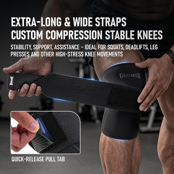 GOUNOD Knee Sleeves for Weightlifting with Wraparound Straps 7mm HX012
