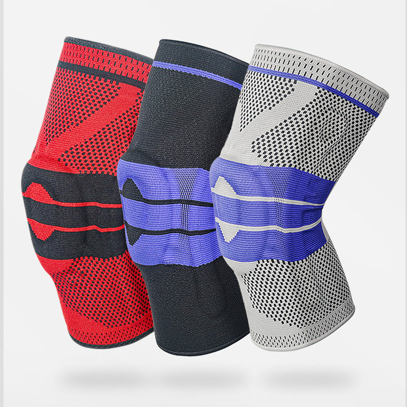 Knitted Sports Knee Brace with Silicone and Spring Support